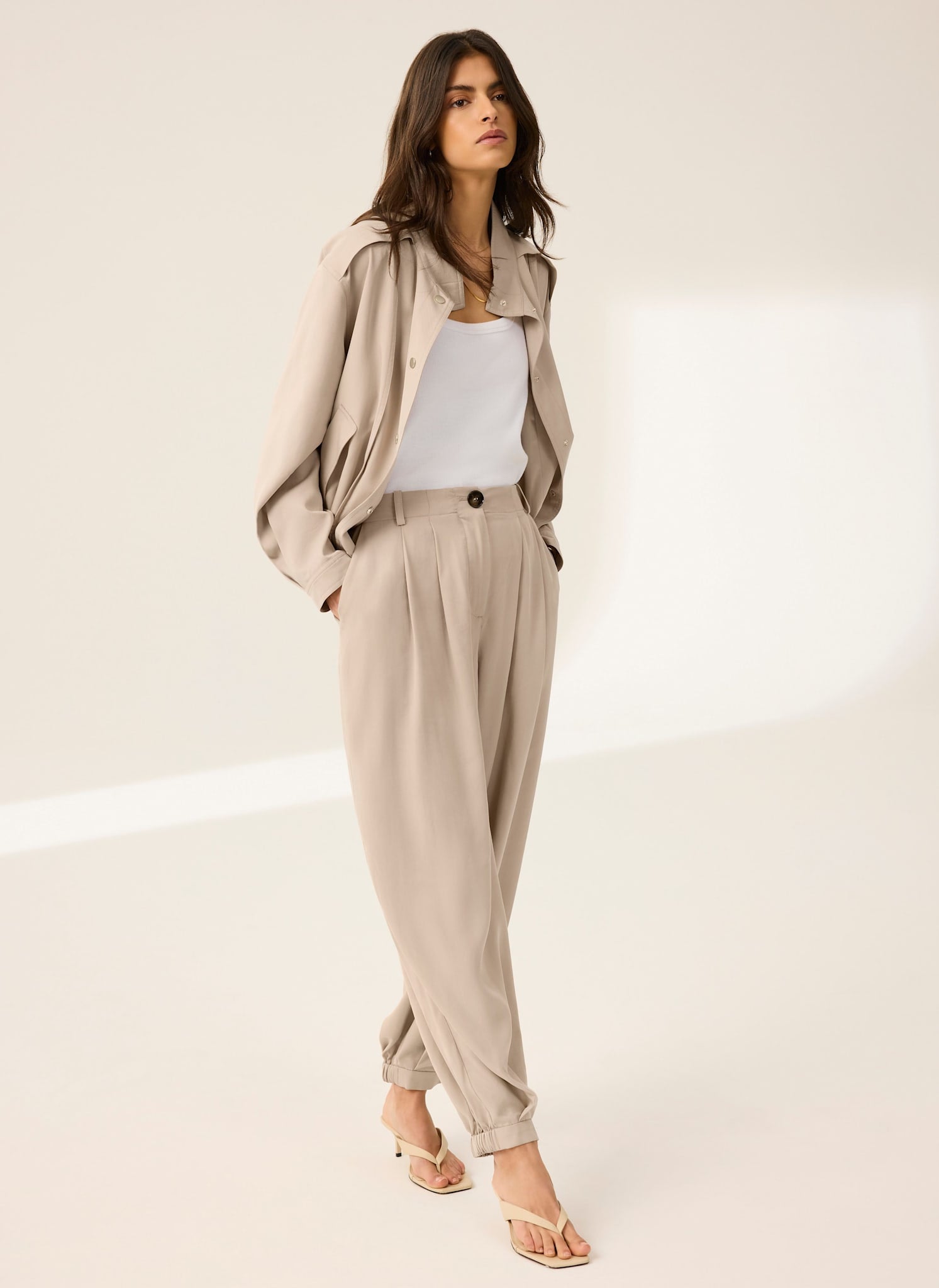 Neutral Tapered Balloon Trousers