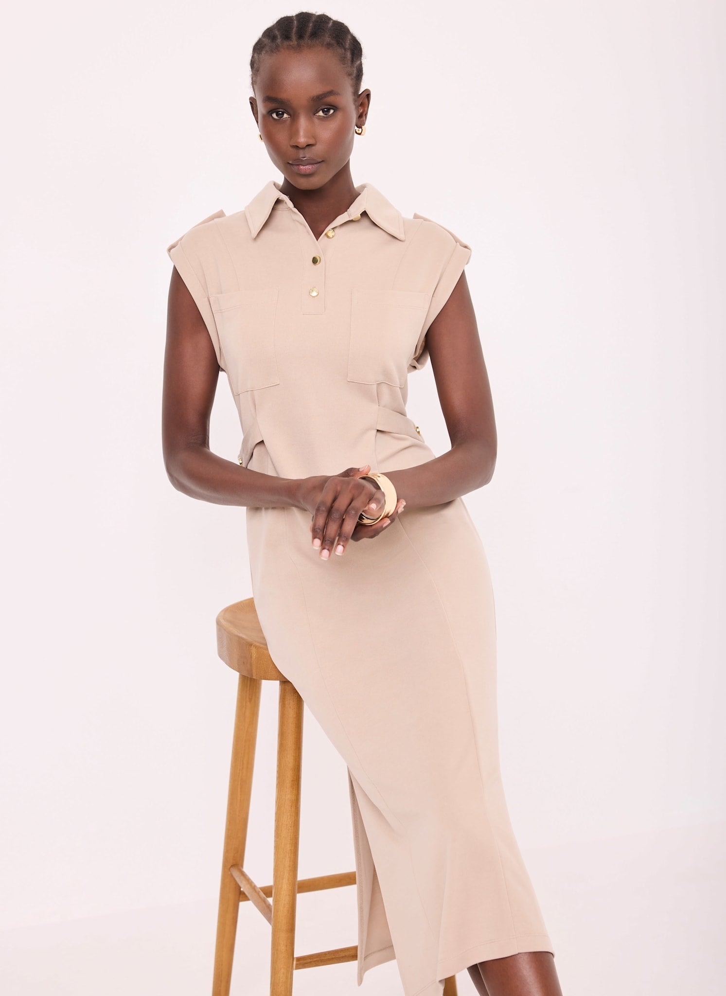 Neutral Jersey Utility Midi Dress