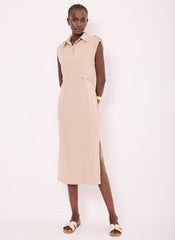 Neutral Jersey Utility Midi Dress