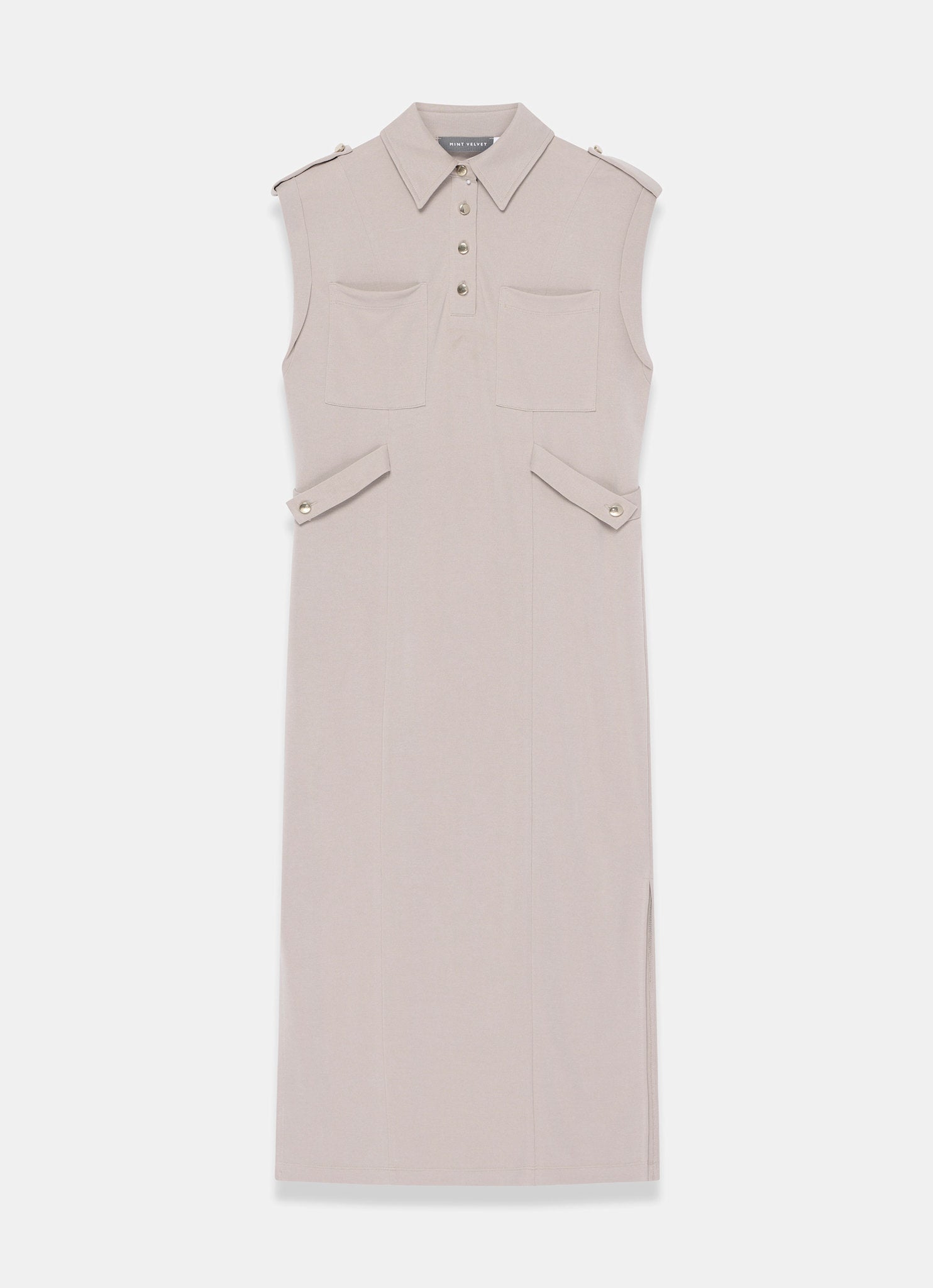 Neutral Jersey Utility Midi Dress