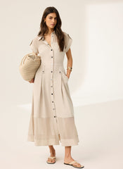 Neutral Utility Midi Shirt Dress