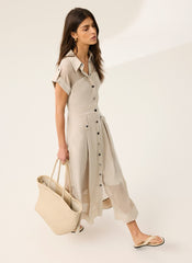 Neutral Utility Midi Shirt Dress