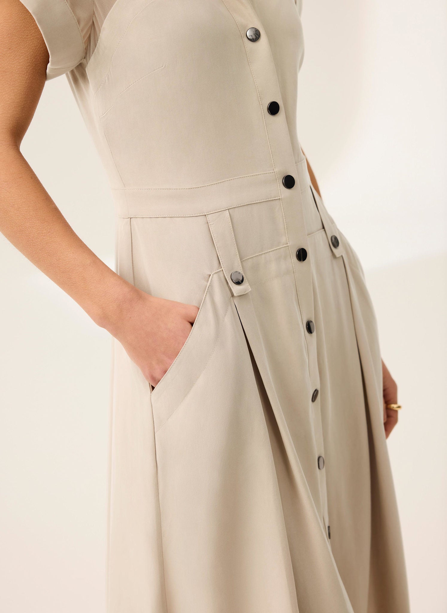 Neutral Utility Midi Shirt Dress