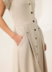 Neutral Utility Midi Shirt Dress