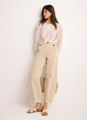 Neutral Washed Barrel Leg Chino Trousers