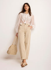 Neutral Washed Barrel Leg Chino Trousers