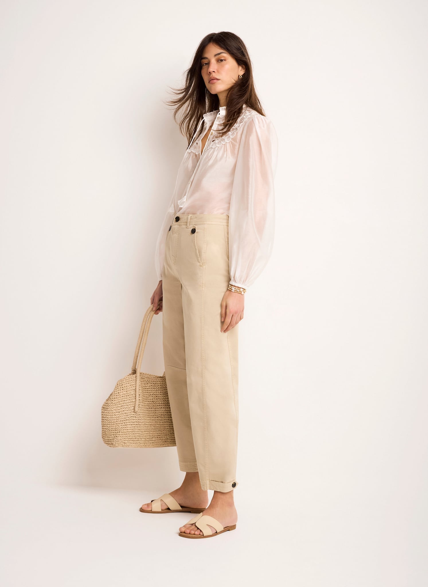 Neutral Washed Barrel Leg Chino Trousers
