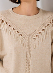 Neutral Cotton Blend Stitch Detail Jumper