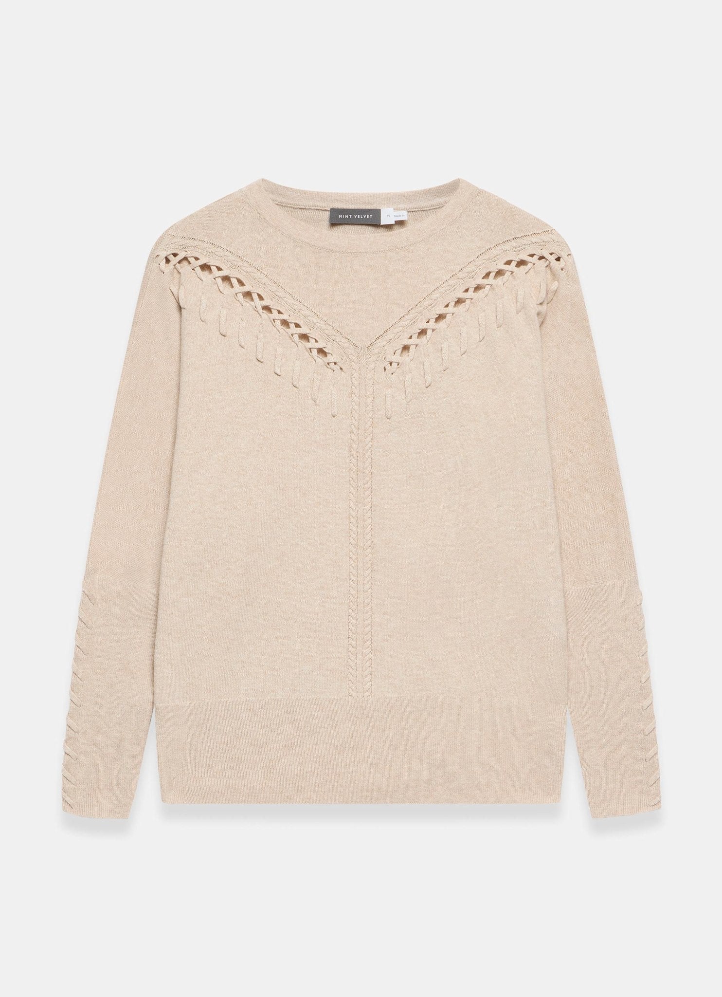 Neutral Cotton Blend Stitch Detail Jumper