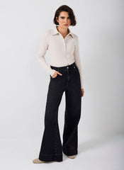 Neutral Whipstitch Polo Top