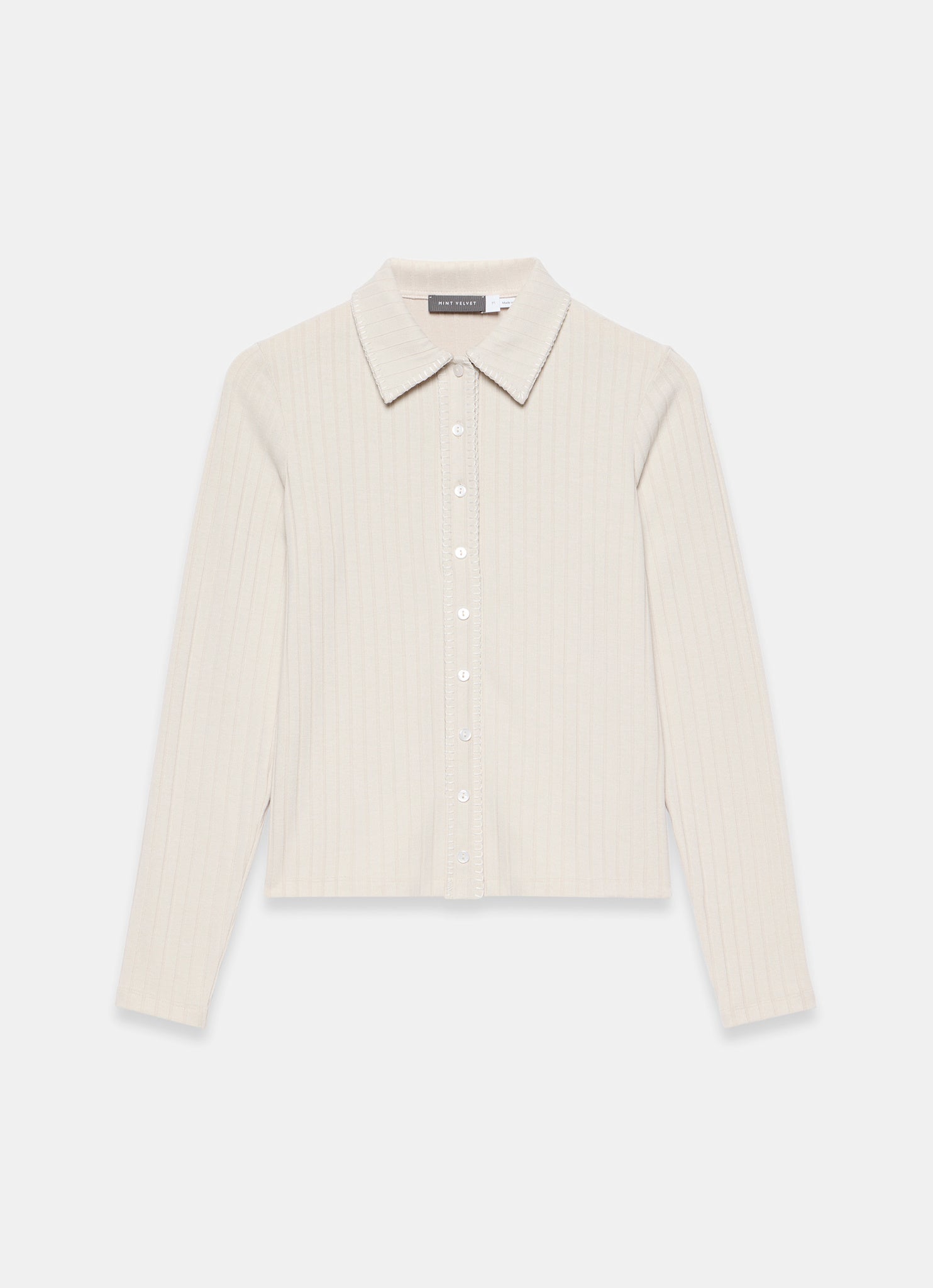 Neutral Whipstitch Polo Top