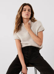 Neutral Wool Blend High Neck Knit Top