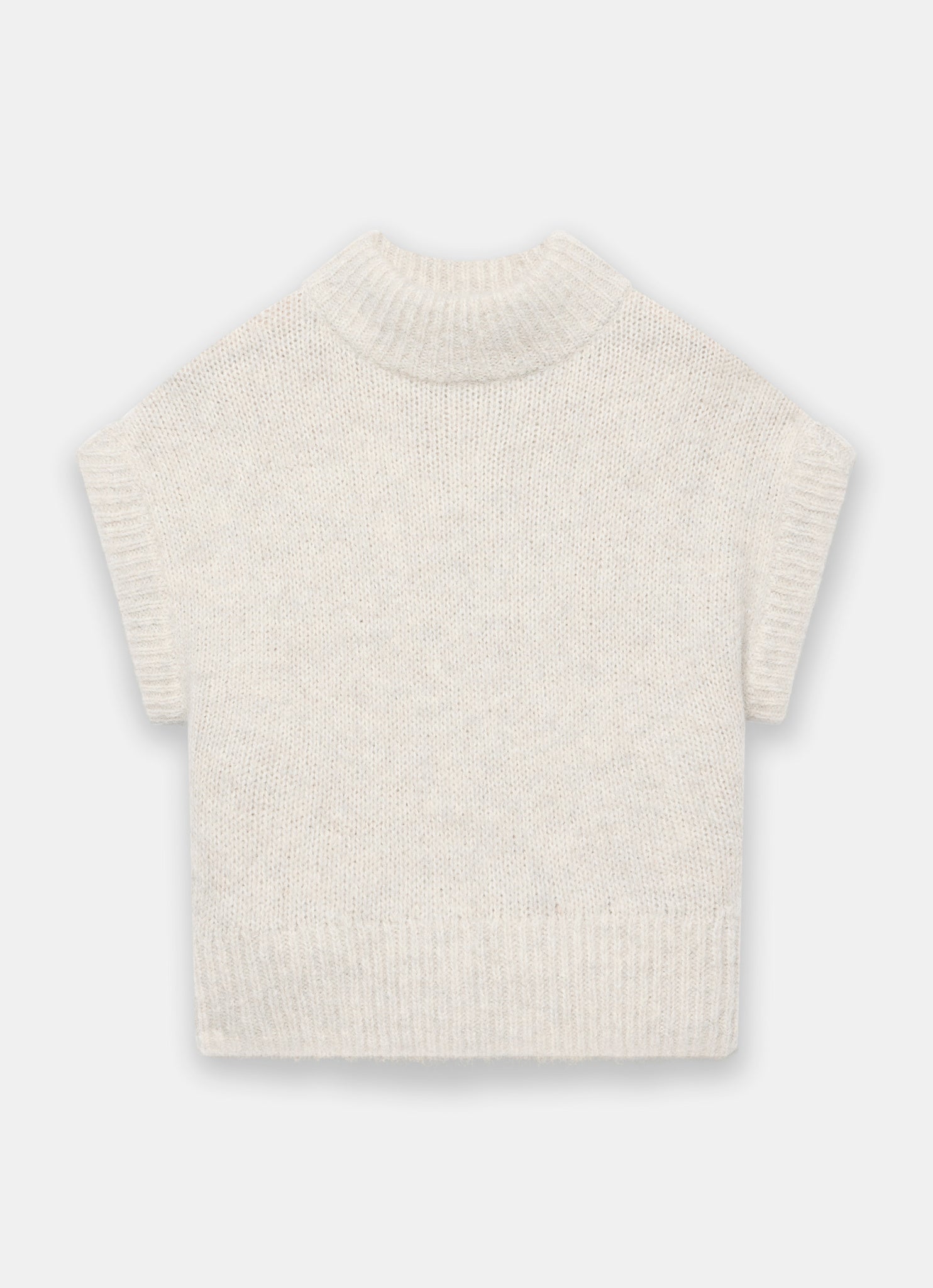 Neutral Wool Blend High Neck Knit Top