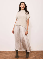 Neutral Wool Blend Layered Maxi Dress