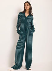 Teal Graphic Print Striped Trousers