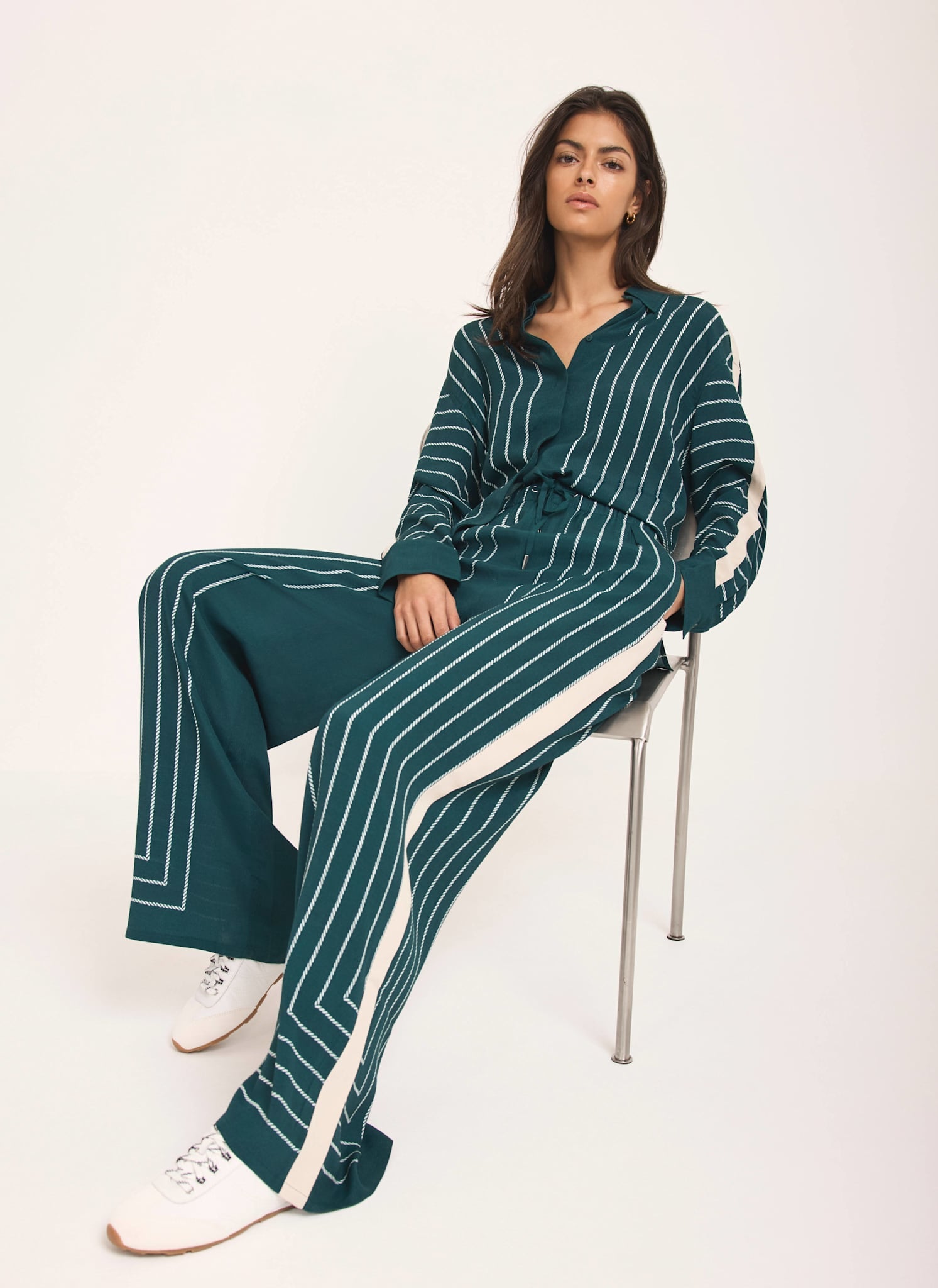 Teal Graphic Print Striped Trousers