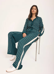 Teal Graphic Print Striped Trousers