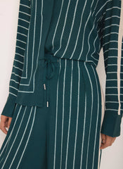 Teal Graphic Print Striped Trousers