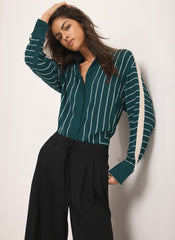 Teal Graphic Print Striped Shirt