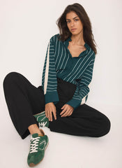 Teal Graphic Print Striped Shirt