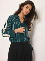 Teal Graphic Print Striped Shirt