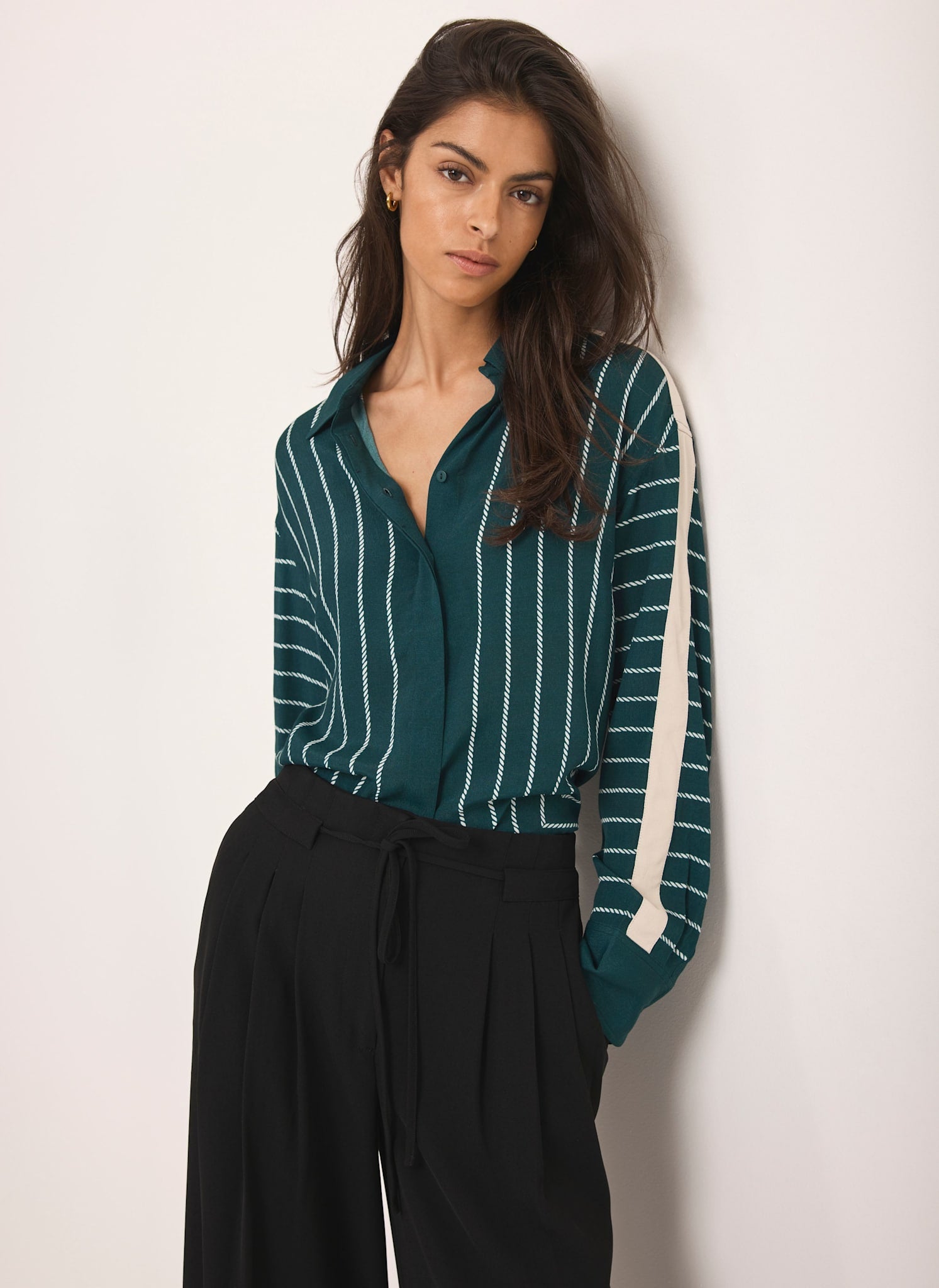 Teal Graphic Print Striped Shirt