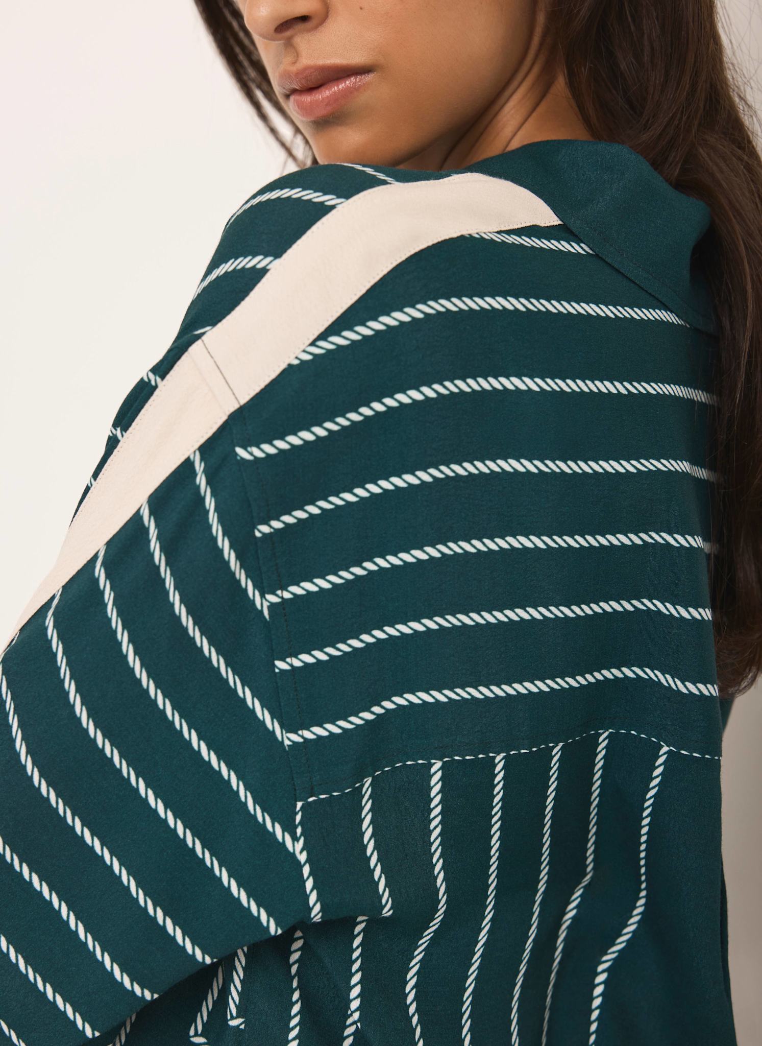 Teal Graphic Print Striped Shirt