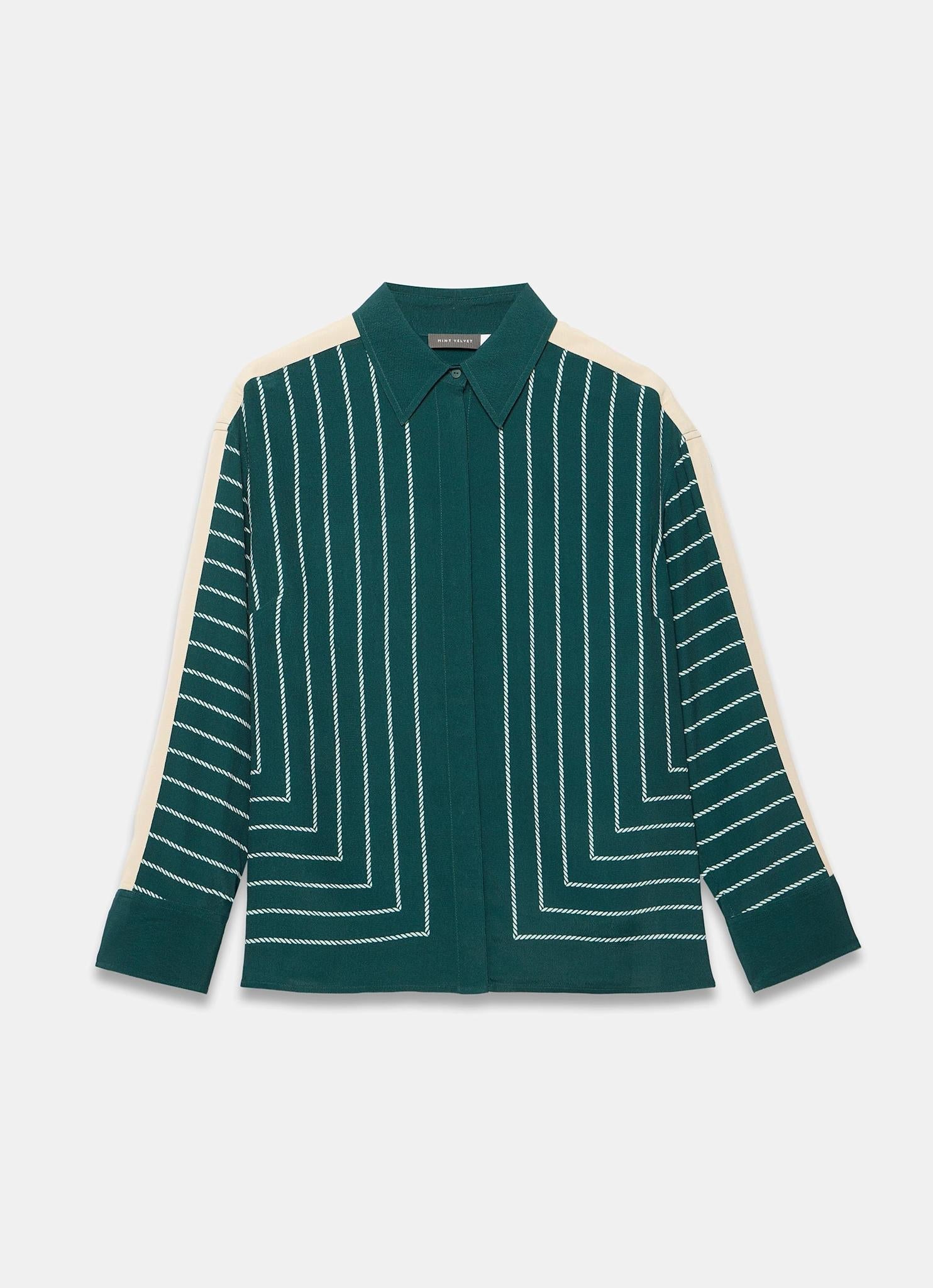 Teal Graphic Print Striped Shirt