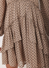 Neutral Jacquard Polka Dot Mini Dress