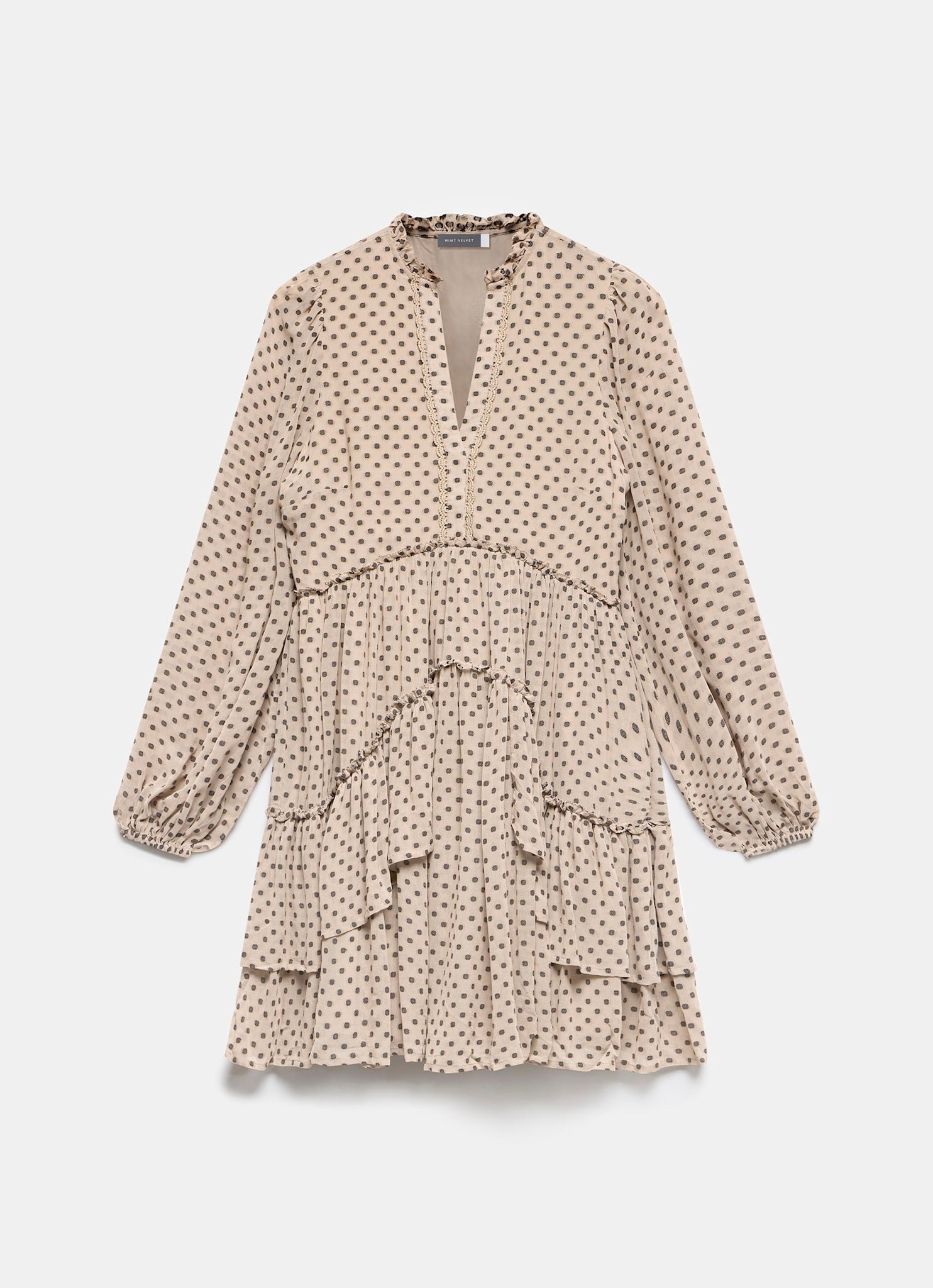 Neutral Jacquard Polka Dot Mini Dress