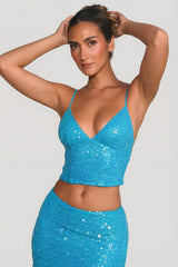 Embellished Open-Back Top in Turquoise