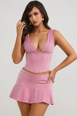 Mid-Rise Godet A-Line Mini Skirt in Mauve