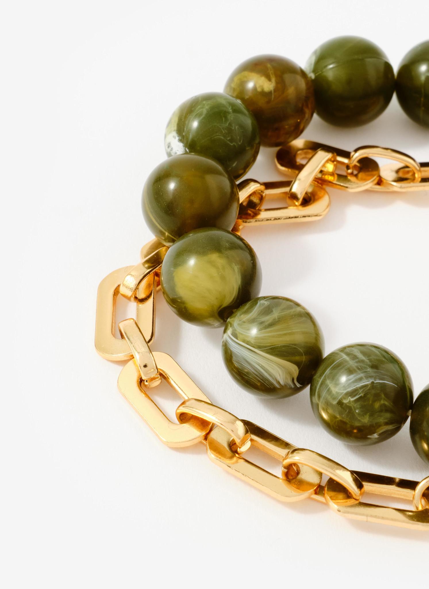 Green Beaded and Chain Layer Bracelet