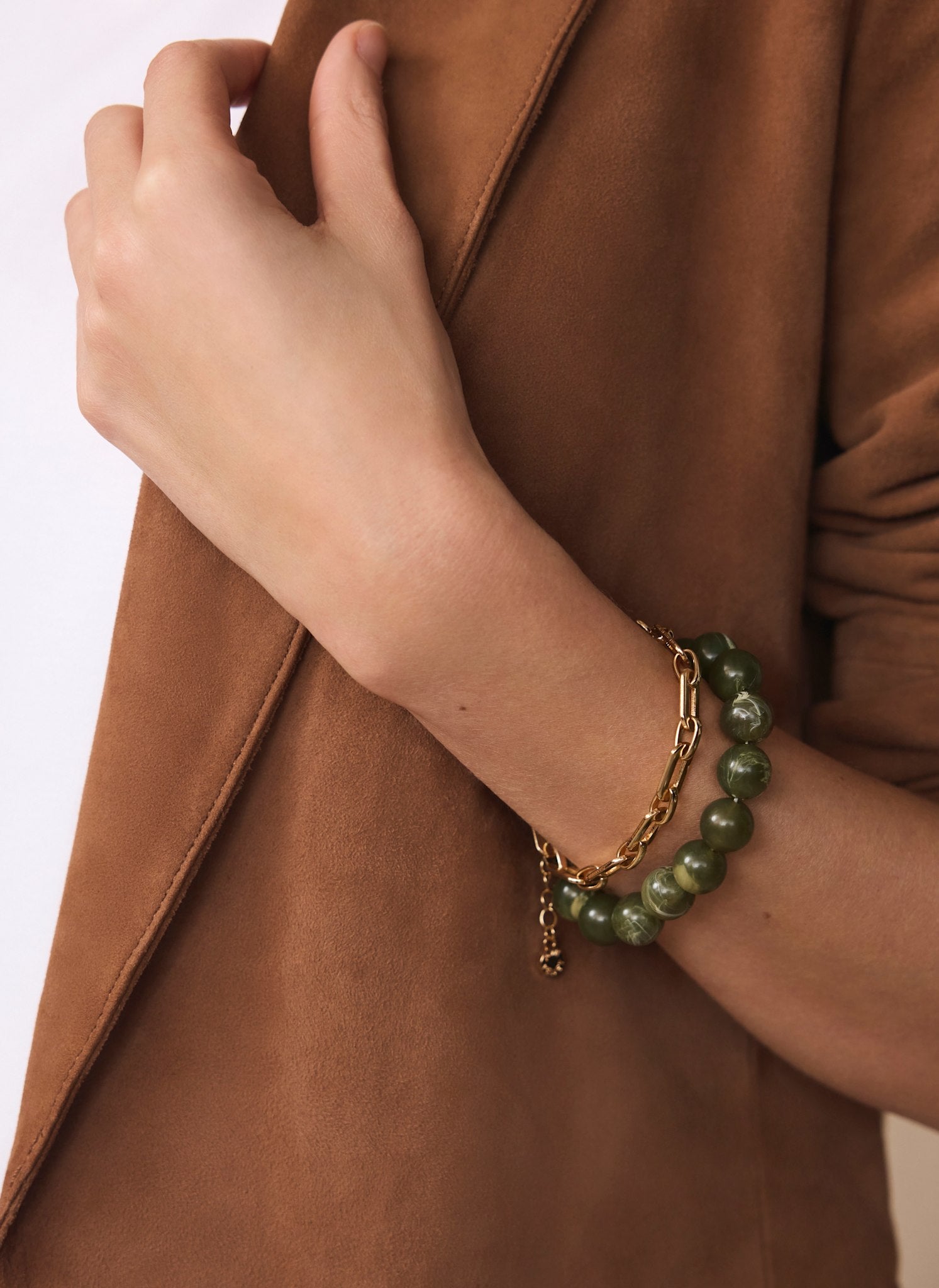 Green Beaded and Chain Layer Bracelet