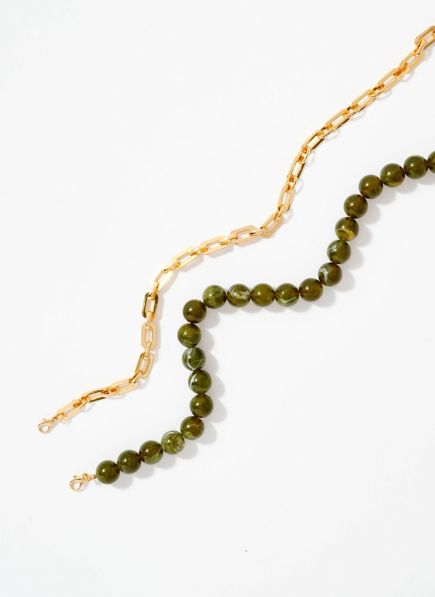 Green Beaded and Chain Layer Necklace