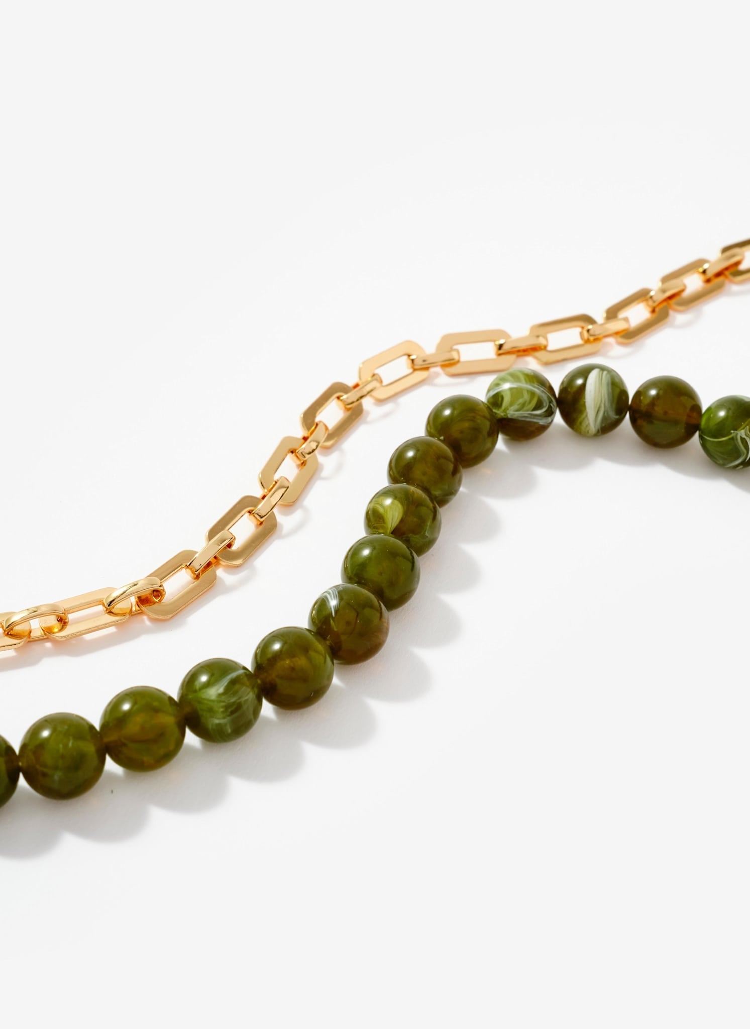 Green Beaded and Chain Layer Necklace