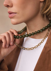 Green Beaded and Chain Layer Necklace