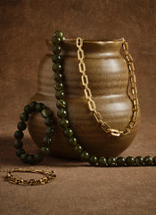 Green Beaded and Chain Layer Necklace