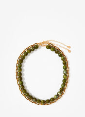 Green Beaded and Chain Layer Necklace