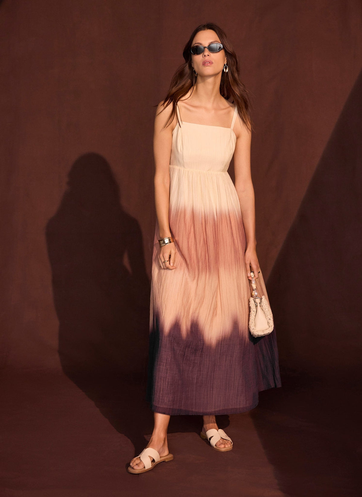 Brown Ombre Crinkle Maxi Dress
