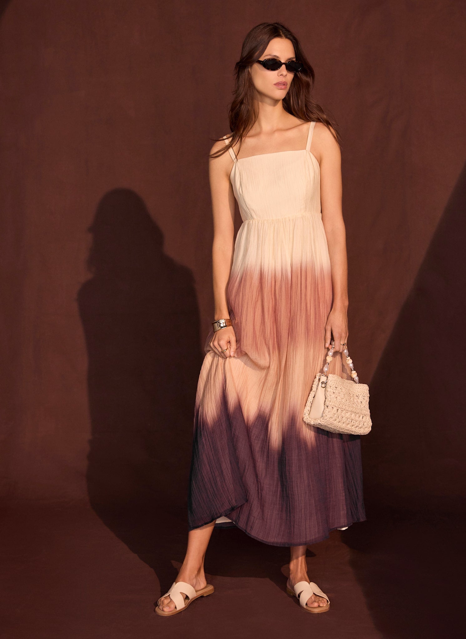 Brown Ombre Crinkle Maxi Dress
