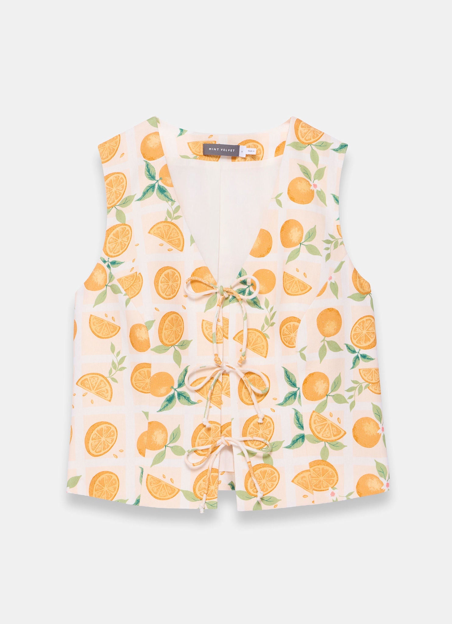 Orange Print Linen Blend Waistcoat Top
