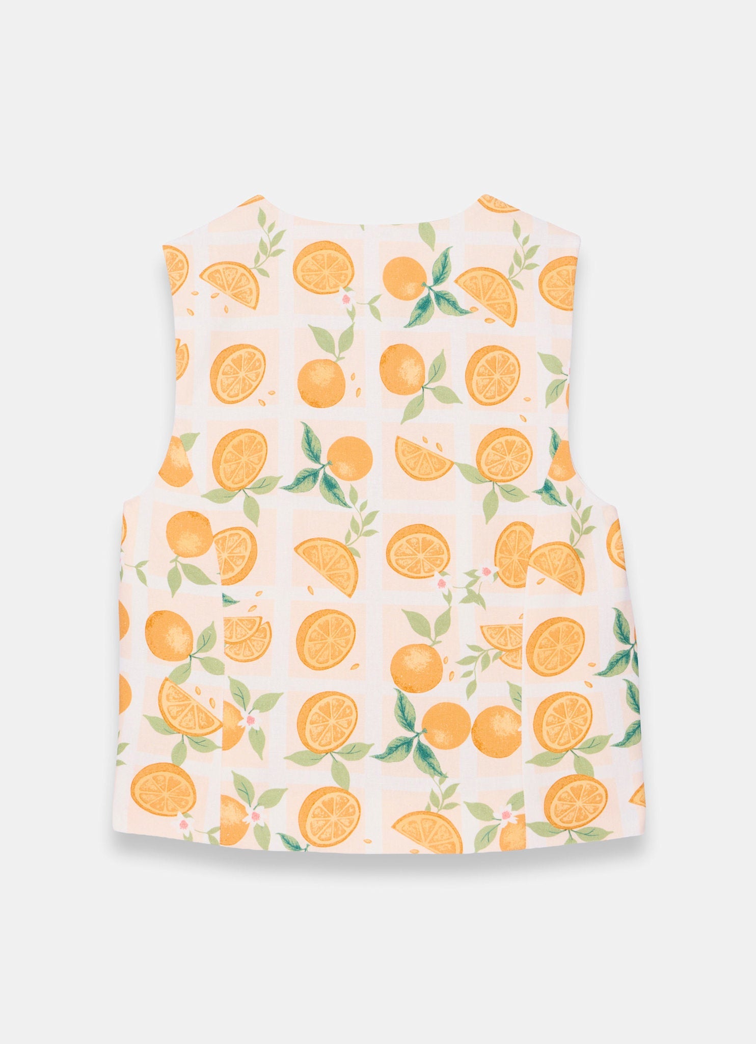 Orange Print Linen Blend Waistcoat Top