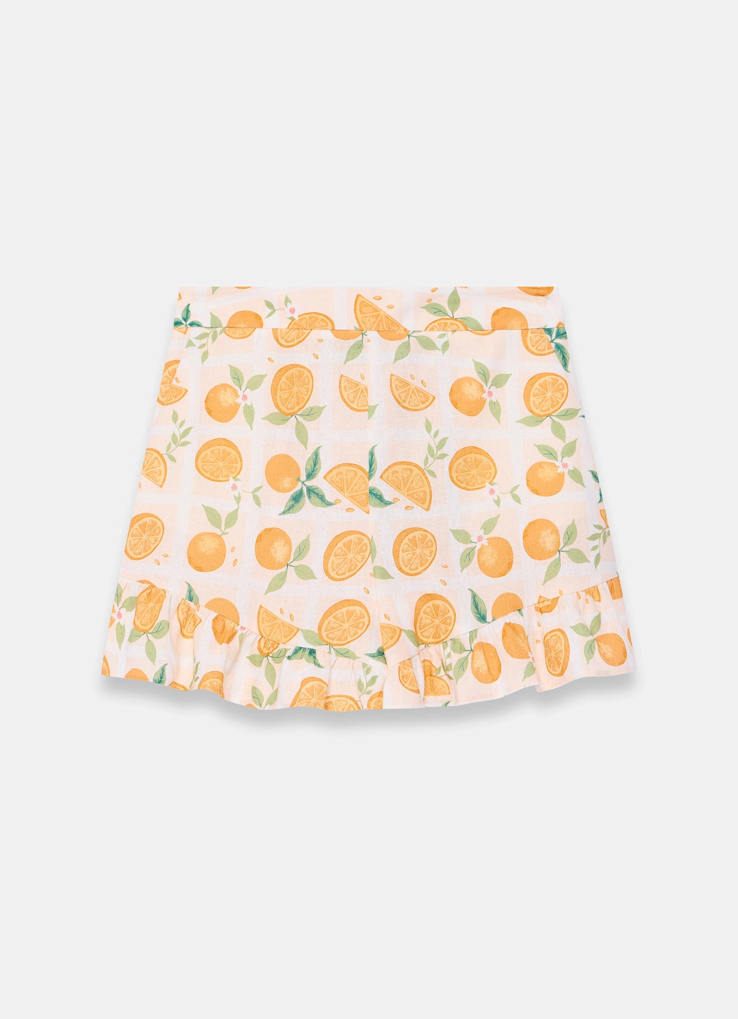 Orange Print Linen Blend Ruffle Shorts