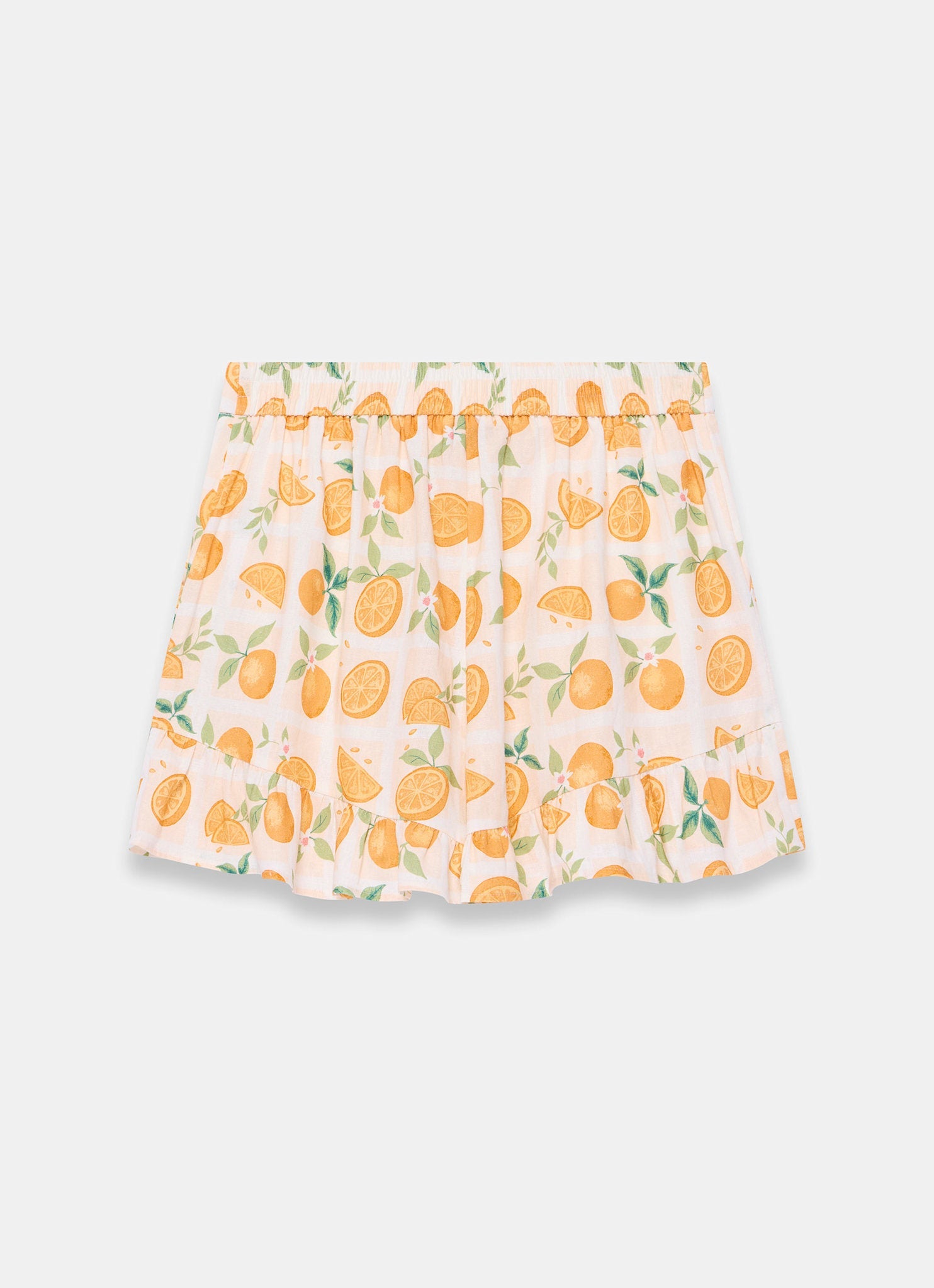 Orange Print Linen Blend Ruffle Shorts