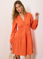 Orange Cotton Cheesecloth Mini Dress