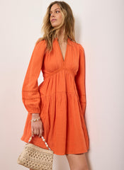 Orange Cotton Cheesecloth Mini Dress