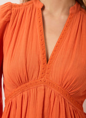 Orange Cotton Cheesecloth Mini Dress