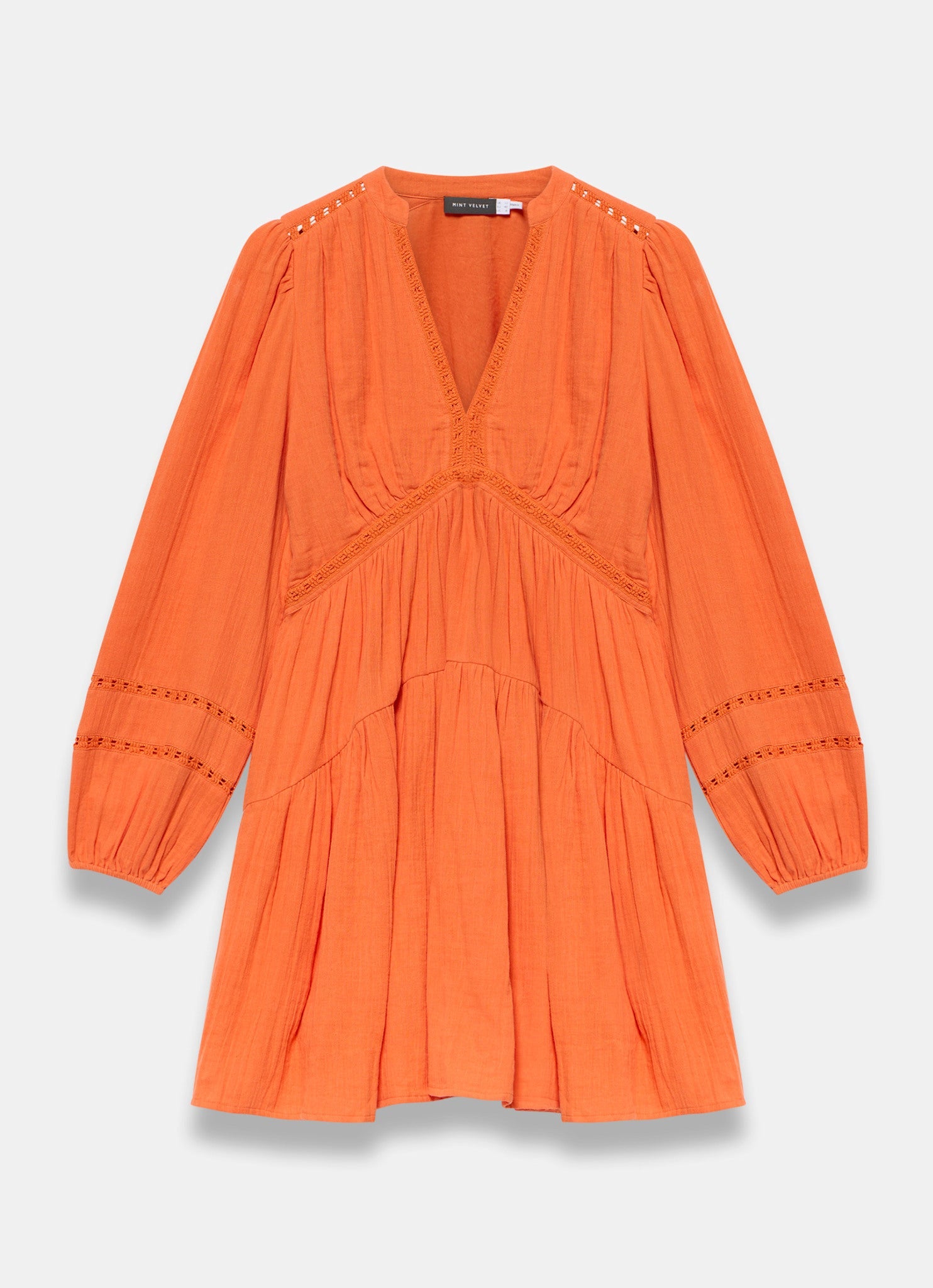 Orange Cotton Cheesecloth Mini Dress