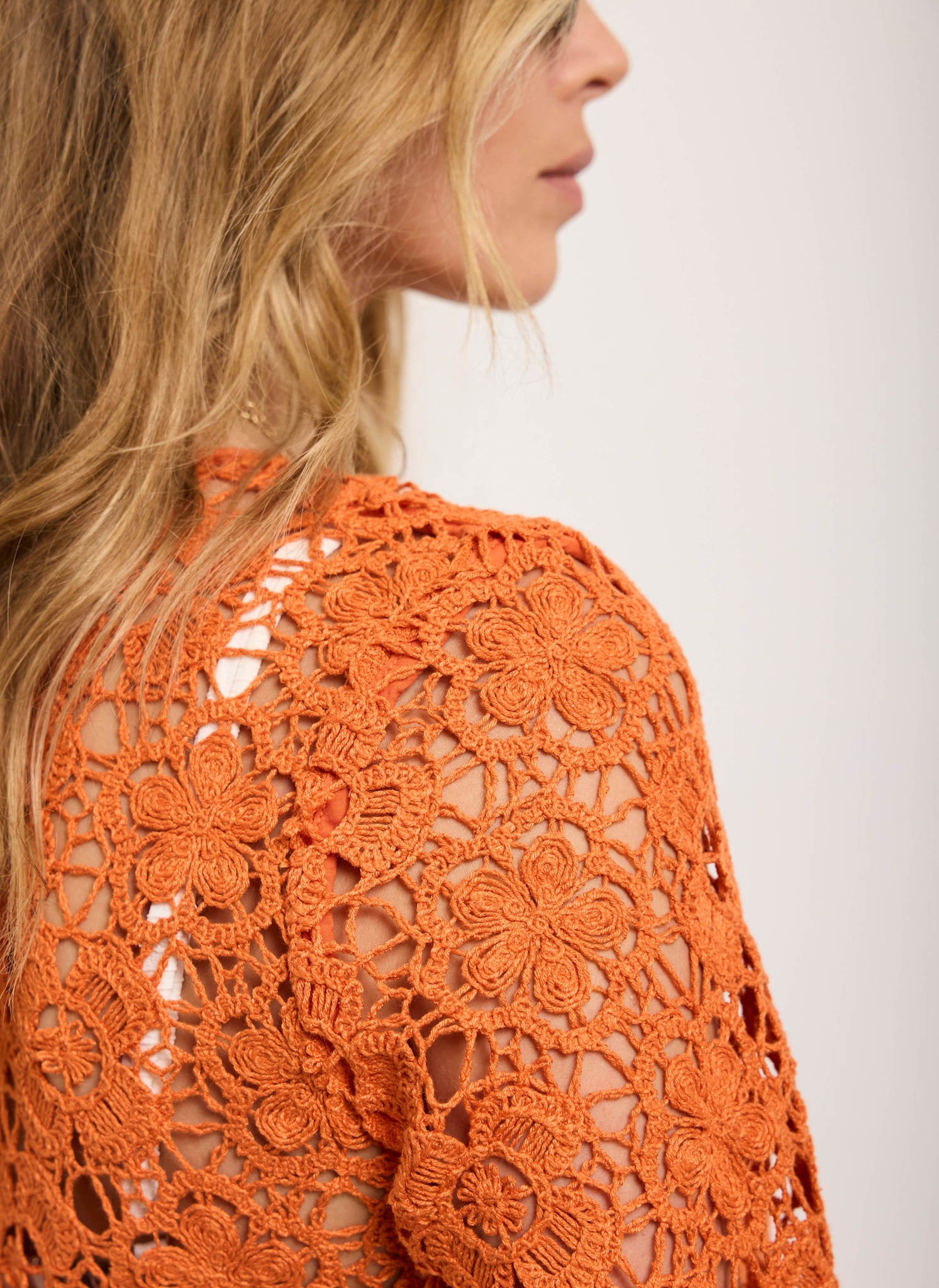 Orange Crochet Flower Beach Mini Dress